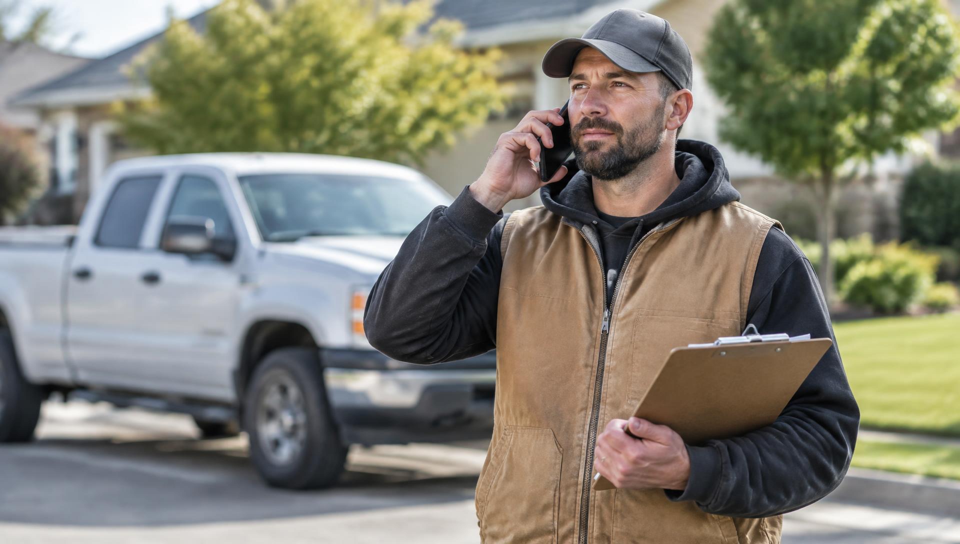 Foundation repair technician meeting a homeowner outside a house in Kirksville, MO